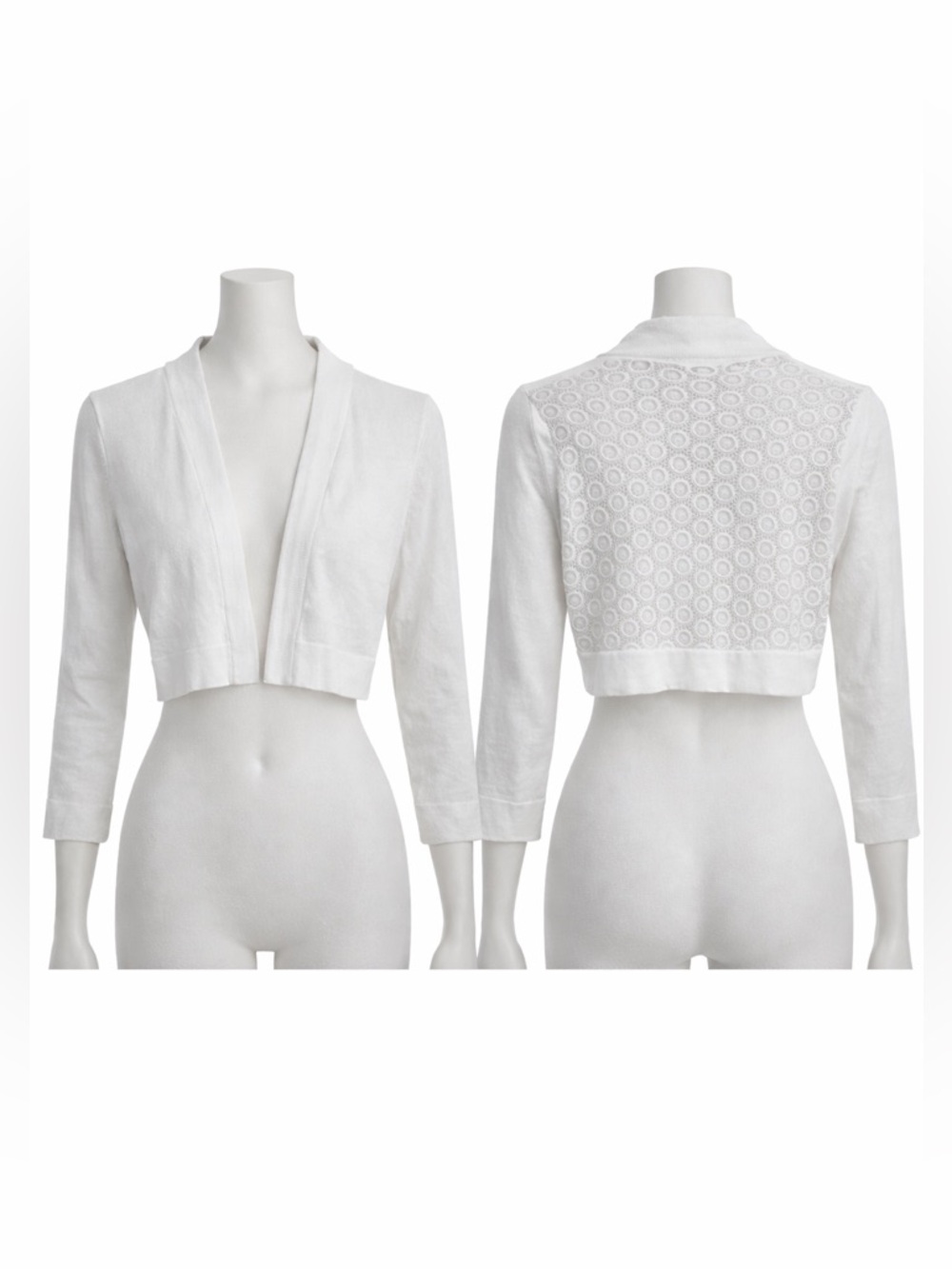 Calvin Klein Women’s White Cropped Open-Front Cardigan with Back Lace Insert